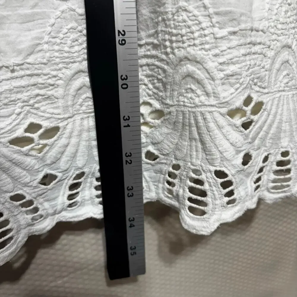 ASTARS + Evereve Eyelet Shift Dress XS White Off Shoulder Scalloped Hem Bride